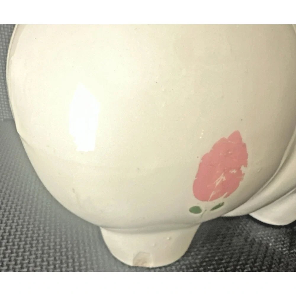 Vintage Ceramic Piggy Bank White with Pink Floral Accents 8